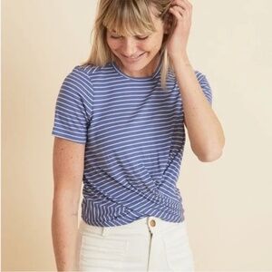 Marine Layer Lexi Rib Twist Front Top in Blue & White Stripes - Size M